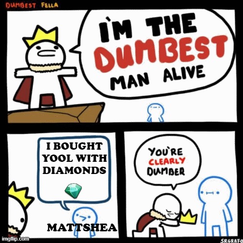 mattshea meme | I BOUGHT YOOL WITH DIAMONDS; MATTSHEA | image tagged in i'm the dumbest man alive | made w/ Imgflip meme maker