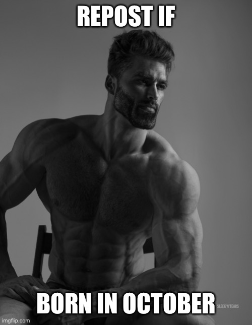 Giga Chad | REPOST IF; BORN IN OCTOBER | image tagged in giga chad | made w/ Imgflip meme maker