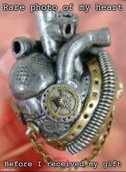Mechanical heart | Rare photo of my heart; Before I received my gift | image tagged in heart,broken heart,mechanic,pump,dead,dying | made w/ Imgflip meme maker