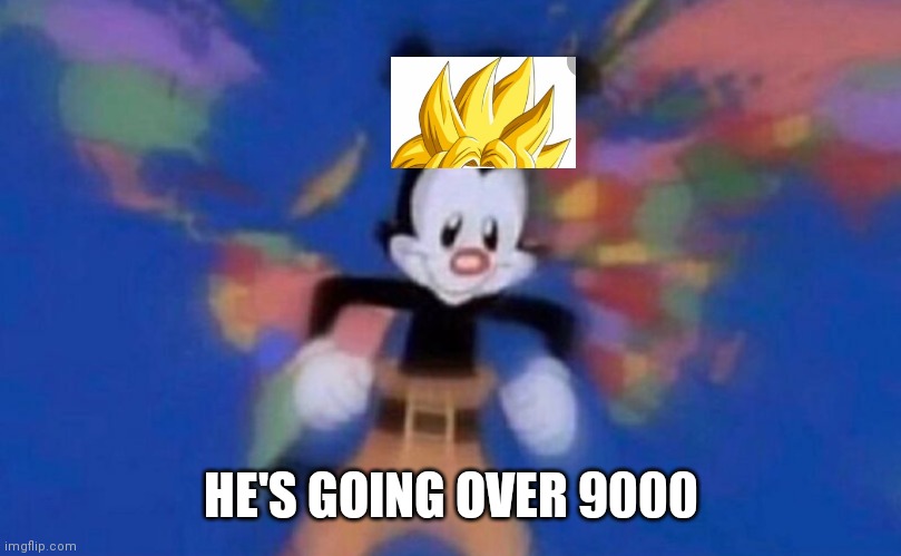 Super Saiyan yakko is over 9000 | HE'S GOING OVER 9000 | image tagged in funny memes | made w/ Imgflip meme maker