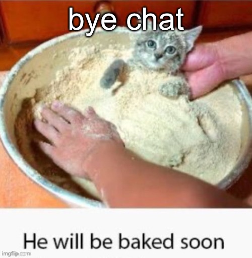 he will be baked soon | bye chat | image tagged in he will be baked soon | made w/ Imgflip meme maker