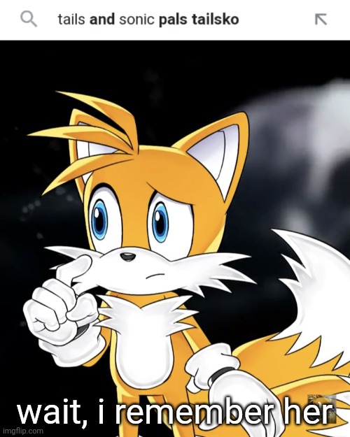 i still kind of have a crush on her | wait, i remember her | image tagged in tails thinking | made w/ Imgflip meme maker