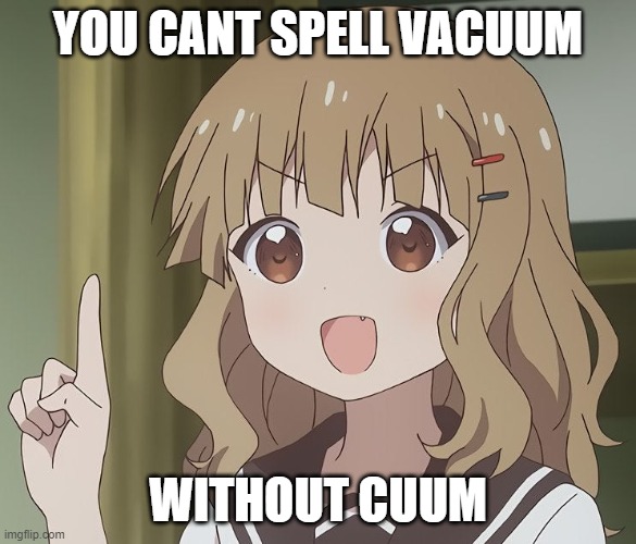 The person above me | YOU CANT SPELL VACUUM; WITHOUT CUUM | image tagged in the person above me | made w/ Imgflip meme maker