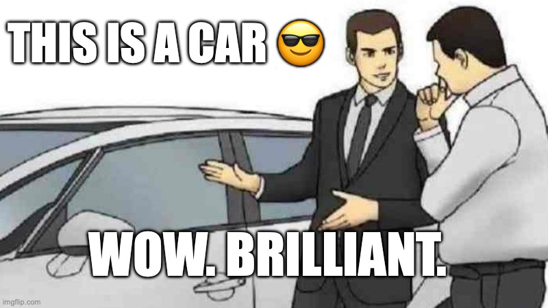 Car Salesman Slaps Roof Of Car Meme | THIS IS A CAR 😎; WOW. BRILLIANT. | image tagged in memes,car salesman slaps roof of car | made w/ Imgflip meme maker