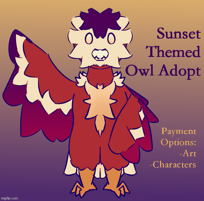 sunset owl adopt - if you're interested feel free to discuss in the comments (my art and character.. for now) | image tagged in furry,art,drawings,birds | made w/ Imgflip meme maker
