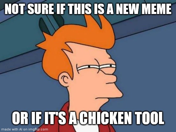 Futurama Fry | NOT SURE IF THIS IS A NEW MEME; OR IF IT'S A CHICKEN TOOL | image tagged in memes,futurama fry | made w/ Imgflip meme maker
