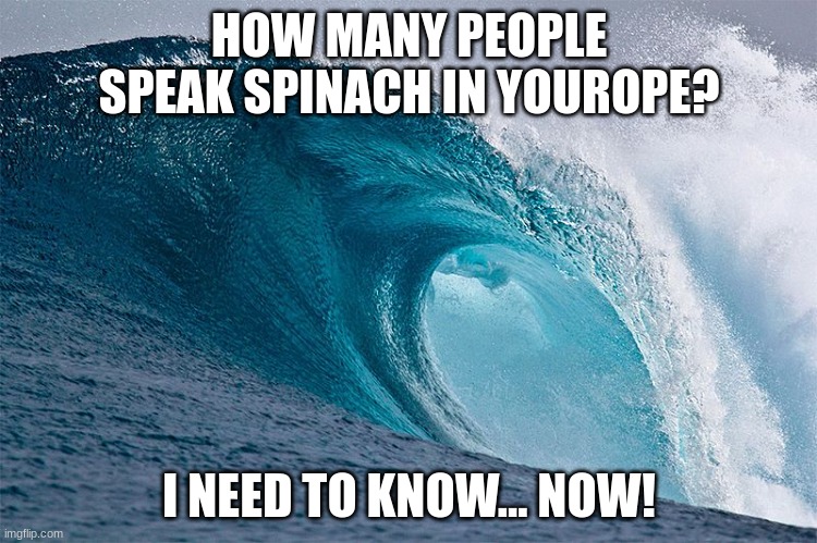how many people speak spinach in yourope? |  HOW MANY PEOPLE SPEAK SPINACH IN YOUROPE? I NEED TO KNOW... NOW! | image tagged in new template | made w/ Imgflip meme maker