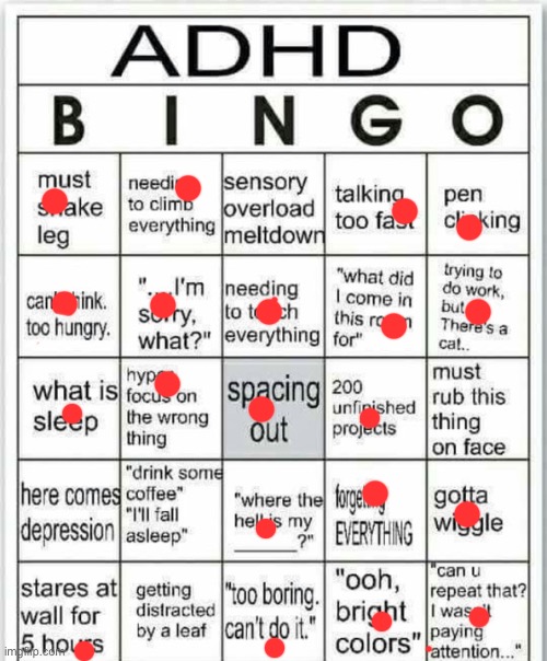 My adhd bingo | image tagged in adhd bingo | made w/ Imgflip meme maker
