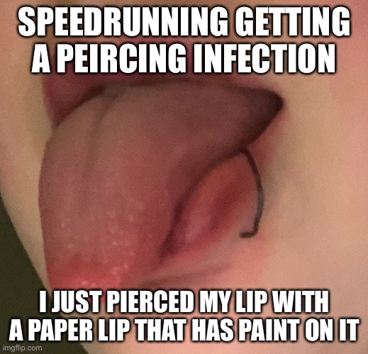 Just following the stream mood | SPEEDRUNNING GETTING A PEIRCING INFECTION; I JUST PIERCED MY LIP WITH A PAPER LIP THAT HAS PAINT ON IT | made w/ Imgflip meme maker