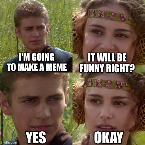 not what you expected LOL | I'M GOING TO MAKE A MEME; IT WILL BE FUNNY RIGHT? OKAY; YES | image tagged in anakin padme 4 panel | made w/ Imgflip meme maker