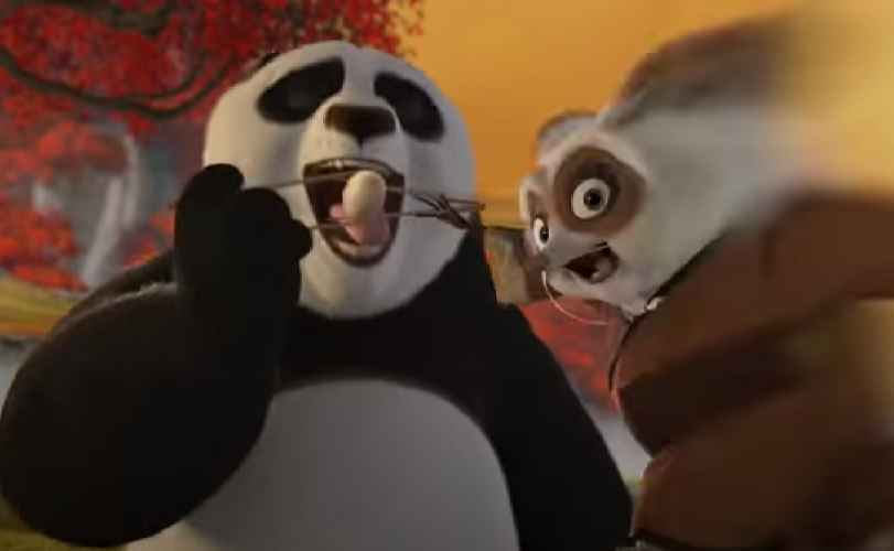 Frame of Master Shifu stealing Po's dumpling Blank Meme Template