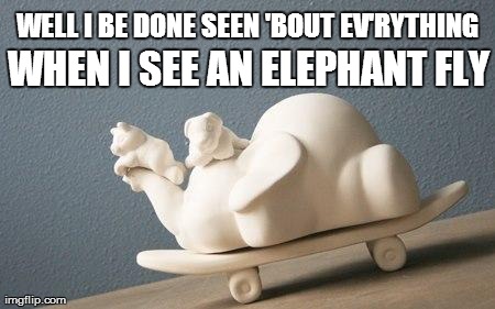 WELL I BE DONE SEEN 'BOUT EV'RYTHING
 WHEN I SEE AN ELEPHANT FLY | made w/ Imgflip meme maker