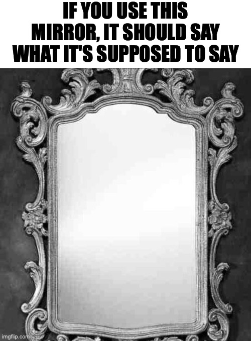 Mirror | IF YOU USE THIS MIRROR, IT SHOULD SAY WHAT IT'S SUPPOSED TO SAY | image tagged in mirror | made w/ Imgflip meme maker