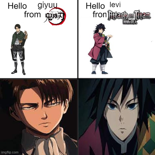 hmm | giyuu; levi | image tagged in anime meme,hello person from | made w/ Imgflip meme maker