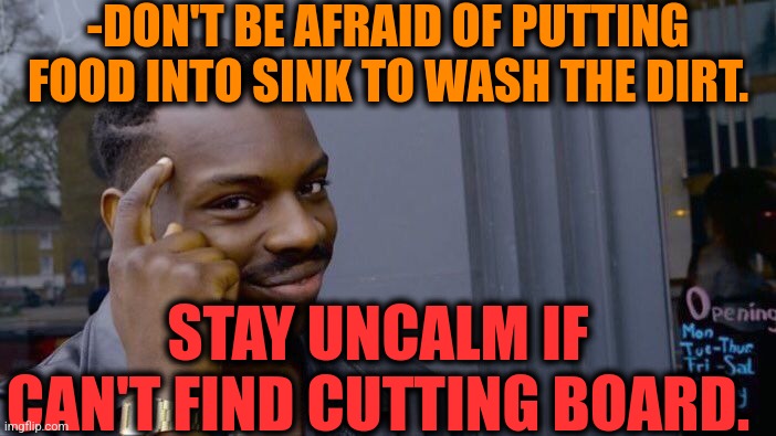 -Really point of miss. | -DON'T BE AFRAID OF PUTTING FOOD INTO SINK TO WASH THE DIRT. STAY UNCALM IF CAN'T FIND CUTTING BOARD. | image tagged in memes,roll safe think about it,brainwashed,cutting,skateboarding,dirty joke | made w/ Imgflip meme maker