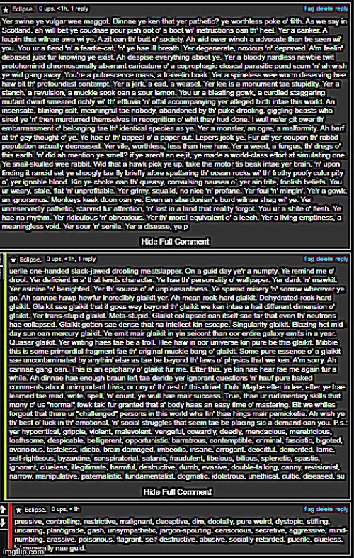 image tagged in eclipse scottish insult | made w/ Imgflip meme maker