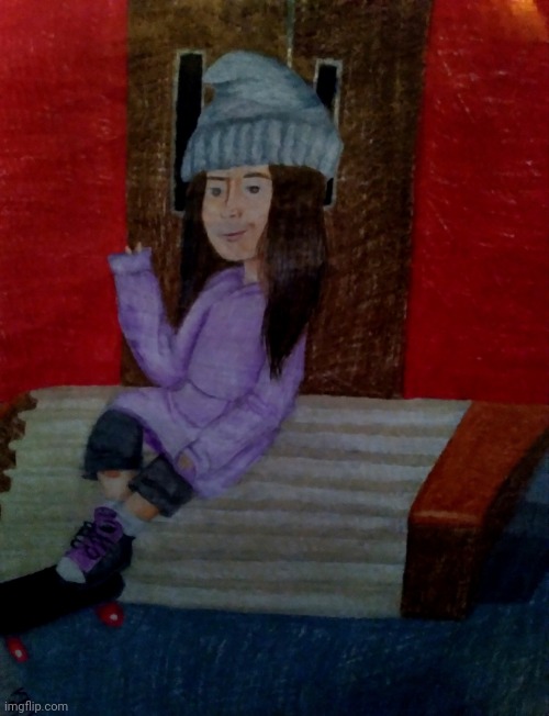 Beanie girl drawing (a character my friend made) | image tagged in skateboarding,grunge,drawing,cartoon,trending,trending now | made w/ Imgflip meme maker