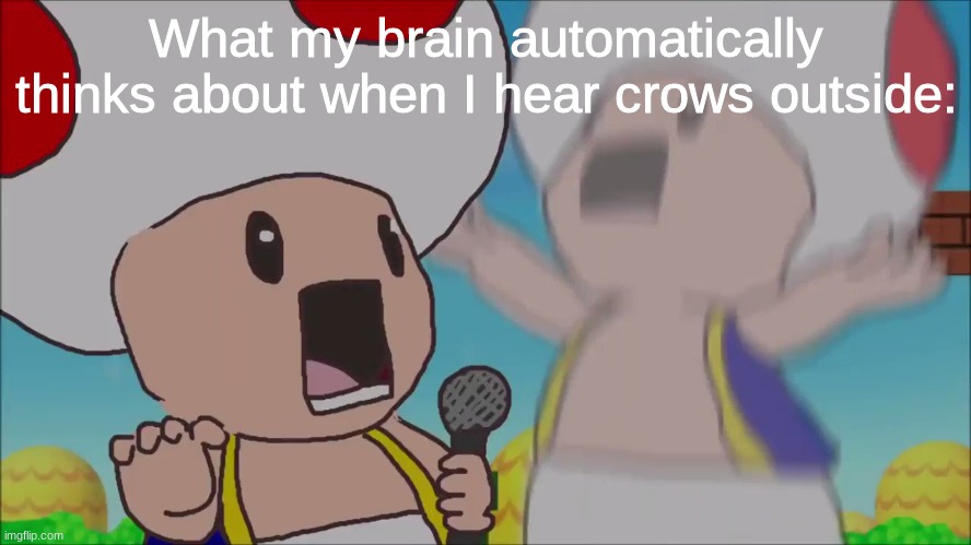 Relateable? | What my brain automatically thinks about when I hear crows outside: | image tagged in idk,funni,memes | made w/ Imgflip meme maker