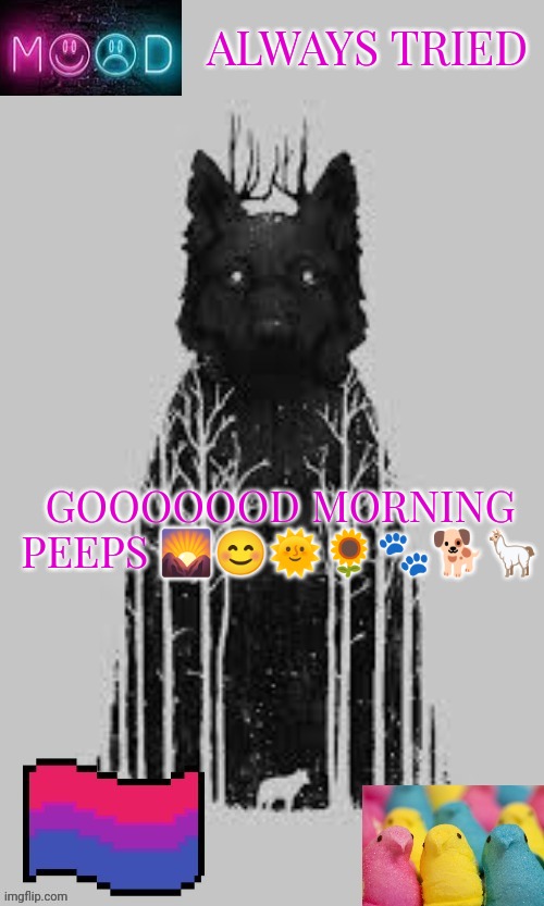 Hey y'all | ALWAYS TRIED; GOOOOOOD MORNING PEEPS 🌄😊🌞🌻🐾🐕🦙 | made w/ Imgflip meme maker