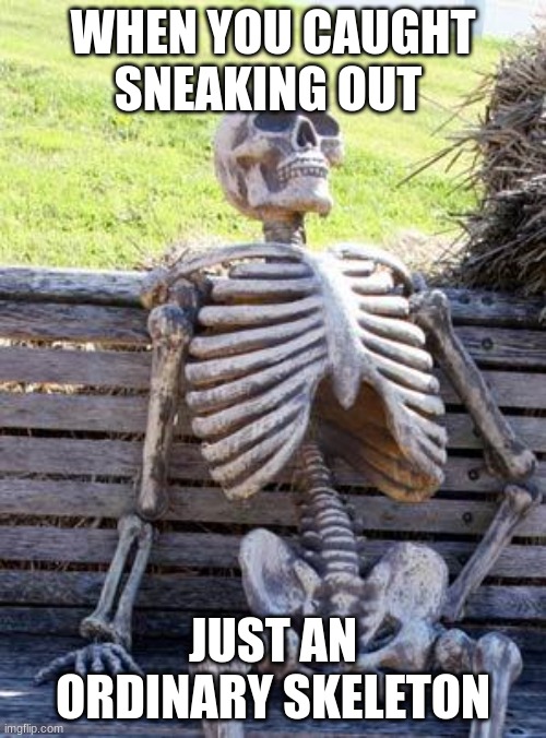 Waiting Skeleton Meme | WHEN YOU CAUGHT SNEAKING OUT; JUST AN ORDINARY SKELETON | image tagged in memes,waiting skeleton | made w/ Imgflip meme maker