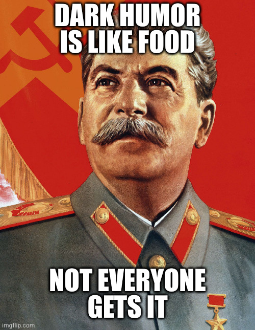 DARK HUMOR IS LIKE FOOD NOT EVERYONE GETS IT | image tagged in joseph stalin | made w/ Imgflip meme maker