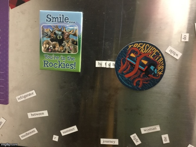 opinions on the way i arranged my mom’s new fridge magnets she asked me to put up? | made w/ Imgflip meme maker