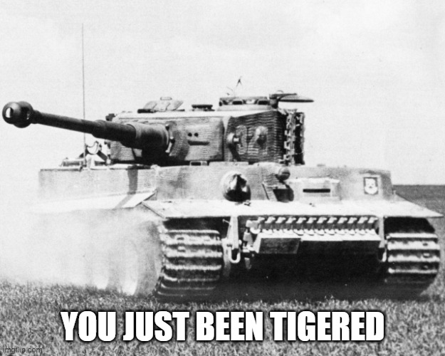 tiger 1 | YOU JUST BEEN TIGERED | image tagged in tiger 1 | made w/ Imgflip meme maker