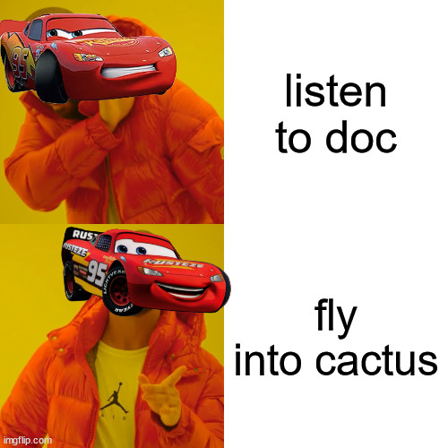 Drake Hotline Bling | listen to doc; fly into cactus | image tagged in memes,drake hotline bling | made w/ Imgflip meme maker