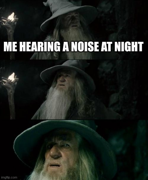 Confused Gandalf | ME HEARING A NOISE AT NIGHT | image tagged in memes,confused gandalf | made w/ Imgflip meme maker
