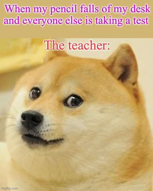 I’ve been there | When my pencil falls of my desk and everyone else is taking a test; The teacher: | image tagged in memes,doge,school | made w/ Imgflip meme maker