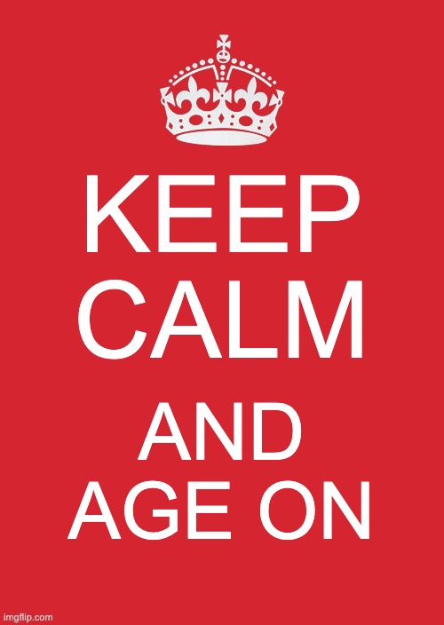 Keep Calm And Carry On Red Meme | KEEP CALM; AND AGE ON | image tagged in memes,keep calm and carry on red | made w/ Imgflip meme maker