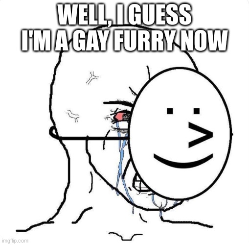 Just got tag teamed | WELL, I GUESS I'M A GAY FURRY NOW | image tagged in dying inside | made w/ Imgflip meme maker