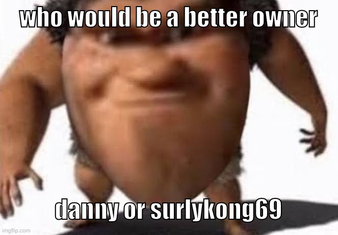 i vote surlykong69 | who would be a better owner; danny or surlykong69 | image tagged in memes,funny,the grug,owner,danny,surlykong69 | made w/ Imgflip meme maker