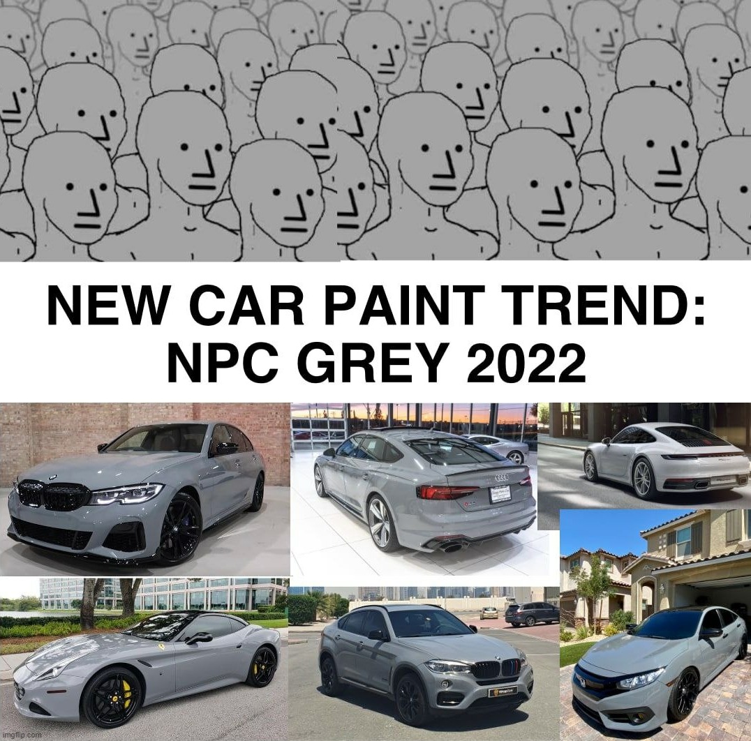 image tagged in npc,npc meme,liberals,cars,grey | made w/ Imgflip meme maker