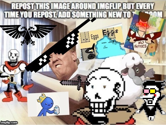 Repost this image on imgflip, but everytime you repost add something to the room | image tagged in repost | made w/ Imgflip meme maker