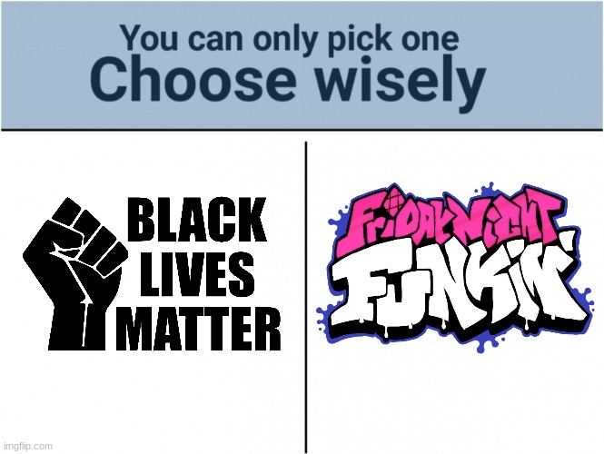 call me racist if you want, ALL LIVES MATTER, FNF FOR LIFE | Black Lives Matter; Friday Night Funkin | image tagged in you can pick only one choose wisely | made w/ Imgflip meme maker