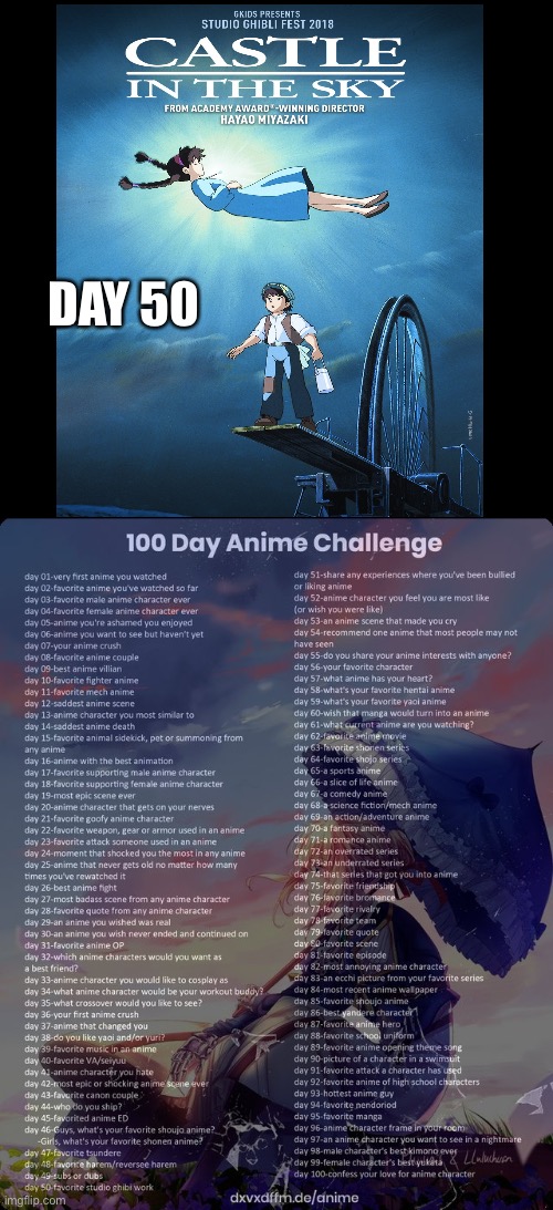 Castle in The Sky | DAY 50 | image tagged in 100 day anime challenge,studio ghibli | made w/ Imgflip meme maker