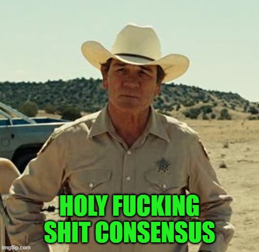 Tommy Lee Jones, No Country.. | HOLY FUCKING SHIT CONSENSUS | image tagged in tommy lee jones no country | made w/ Imgflip meme maker