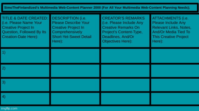 I Made A New Meme-Template For Planning Multimedia Web-Content On Imgflip (Link To Template In Comments) :D | image tagged in simothefinlandized's multimedia web-content planner 2000 | made w/ Imgflip meme maker