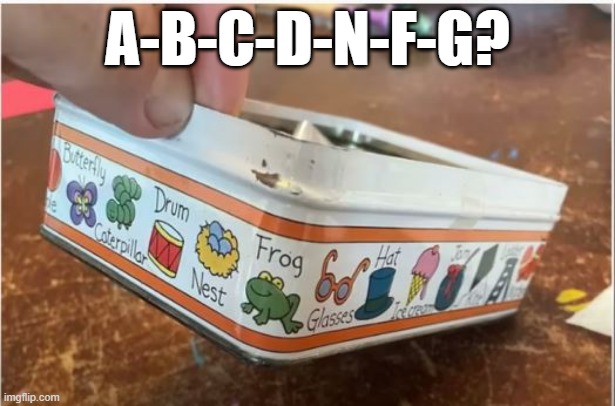 Alphawrong | A-B-C-D-N-F-G? | image tagged in you had one job | made w/ Imgflip meme maker