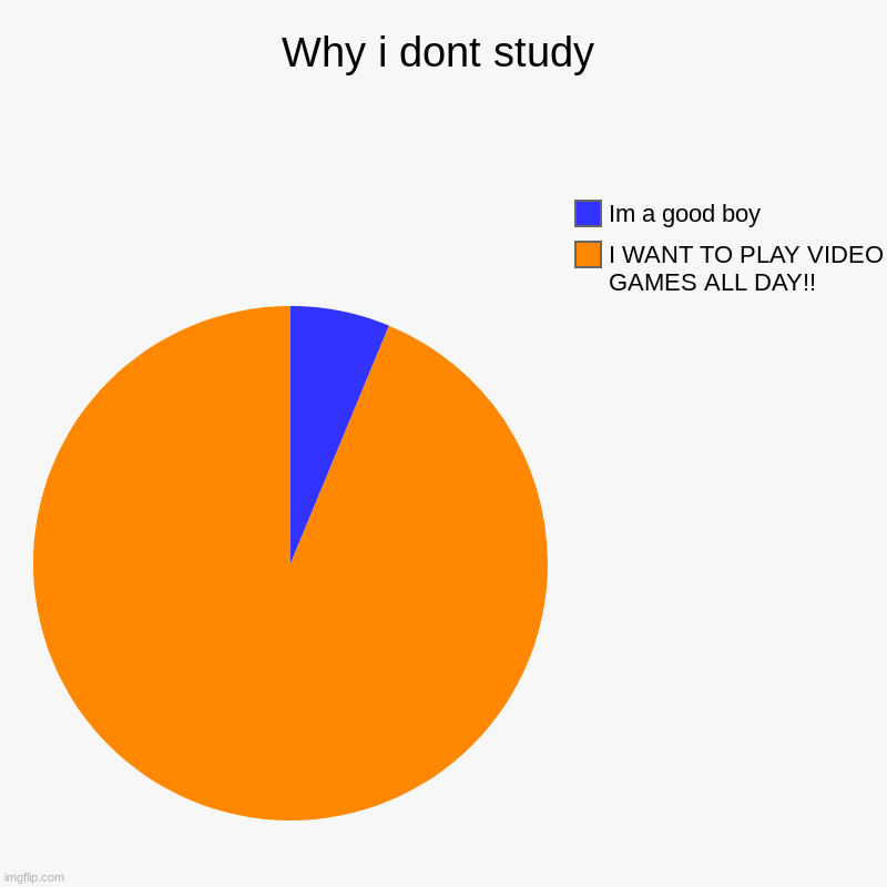 Why i dont study | I WANT TO PLAY VIDEO GAMES ALL DAY!!, Im a good boy | image tagged in charts,pie charts | made w/ Imgflip chart maker