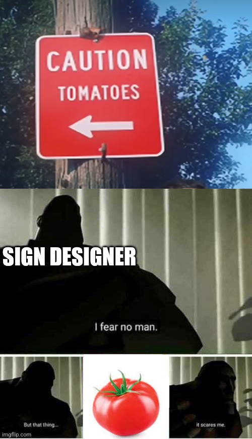 what? | SIGN DESIGNER | image tagged in i fear no man,tomatoes,you had one job,stupid signs | made w/ Imgflip meme maker