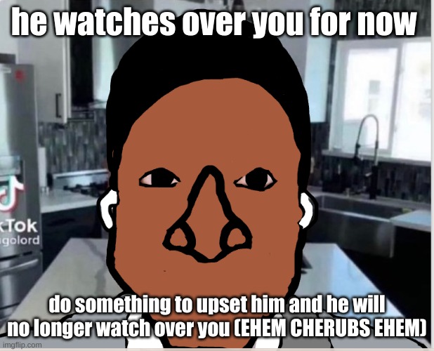 n | he watches over you for now; do something to upset him and he will no longer watch over you (EHEM CHERUBS EHEM) | image tagged in n | made w/ Imgflip meme maker