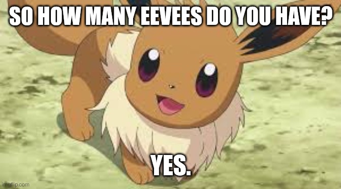 (sylceon: 109385736 eevees =3) | SO HOW MANY EEVEES DO YOU HAVE? YES. | image tagged in eevee | made w/ Imgflip meme maker