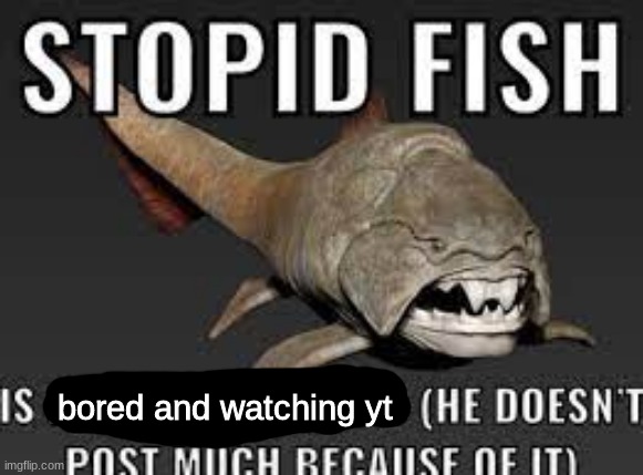 stopid fish is blank (he doesn't post much because of it) | bored and watching yt | image tagged in stopid fish is blank he doesn't post much because of it | made w/ Imgflip meme maker