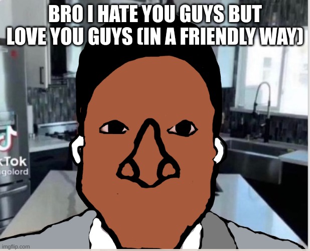 n | BRO I HATE YOU GUYS BUT LOVE YOU GUYS (IN A FRIENDLY WAY) | image tagged in n | made w/ Imgflip meme maker