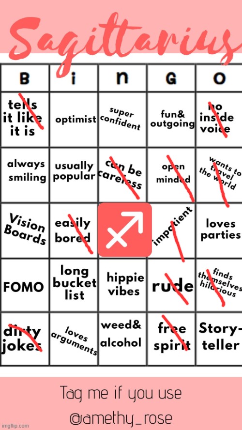 I'm a sag but it doesn't look like it | image tagged in sagittarius official bingo | made w/ Imgflip meme maker