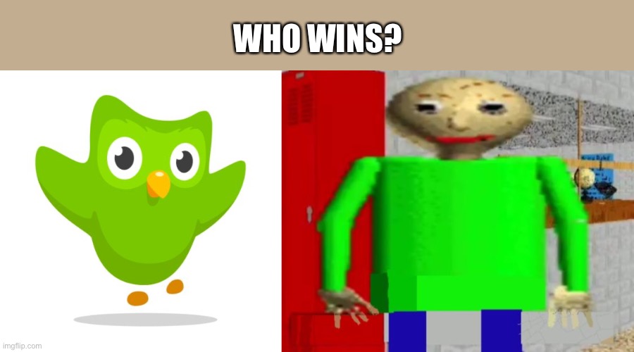 Duolingo wins no diff | WHO WINS? | image tagged in things duolingo teaches you | made w/ Imgflip meme maker