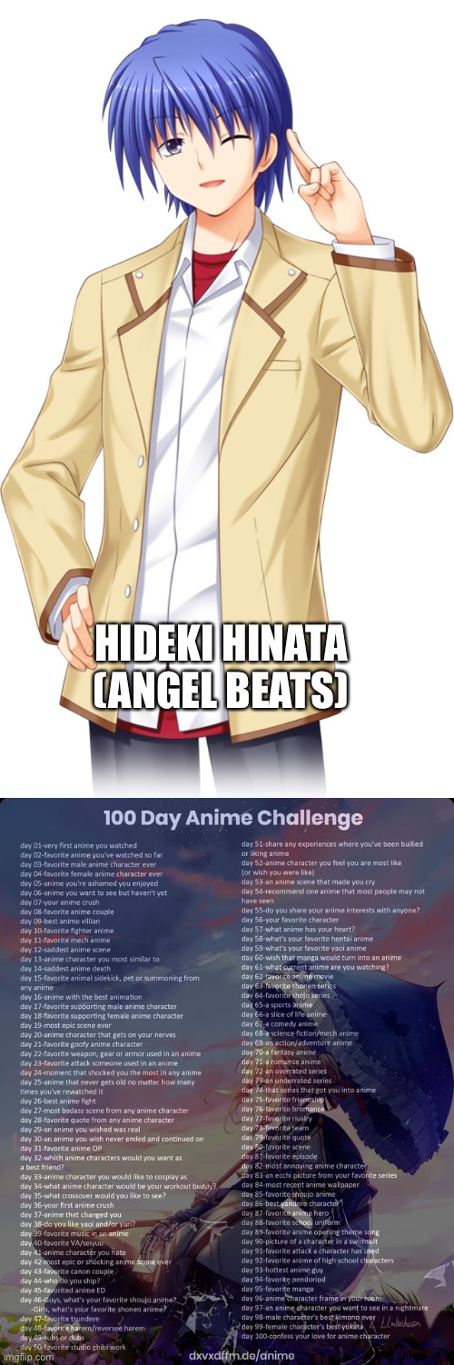 Day 3 |  HIDEKI HINATA (ANGEL BEATS) | image tagged in 100 day anime challenge | made w/ Imgflip meme maker