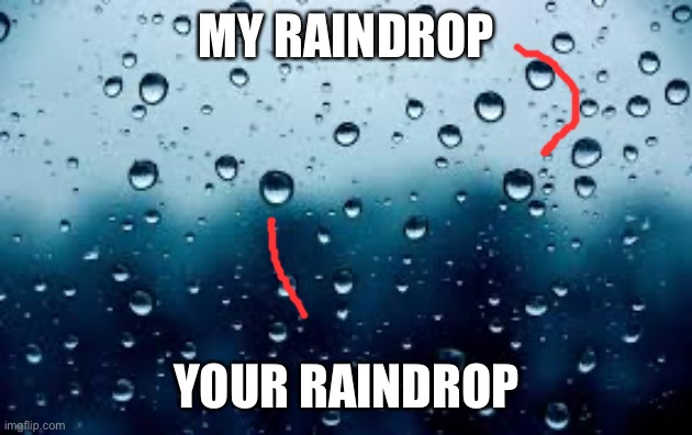 raindrops | MY RAINDROP; YOUR RAINDROP | image tagged in raindrops | made w/ Imgflip meme maker